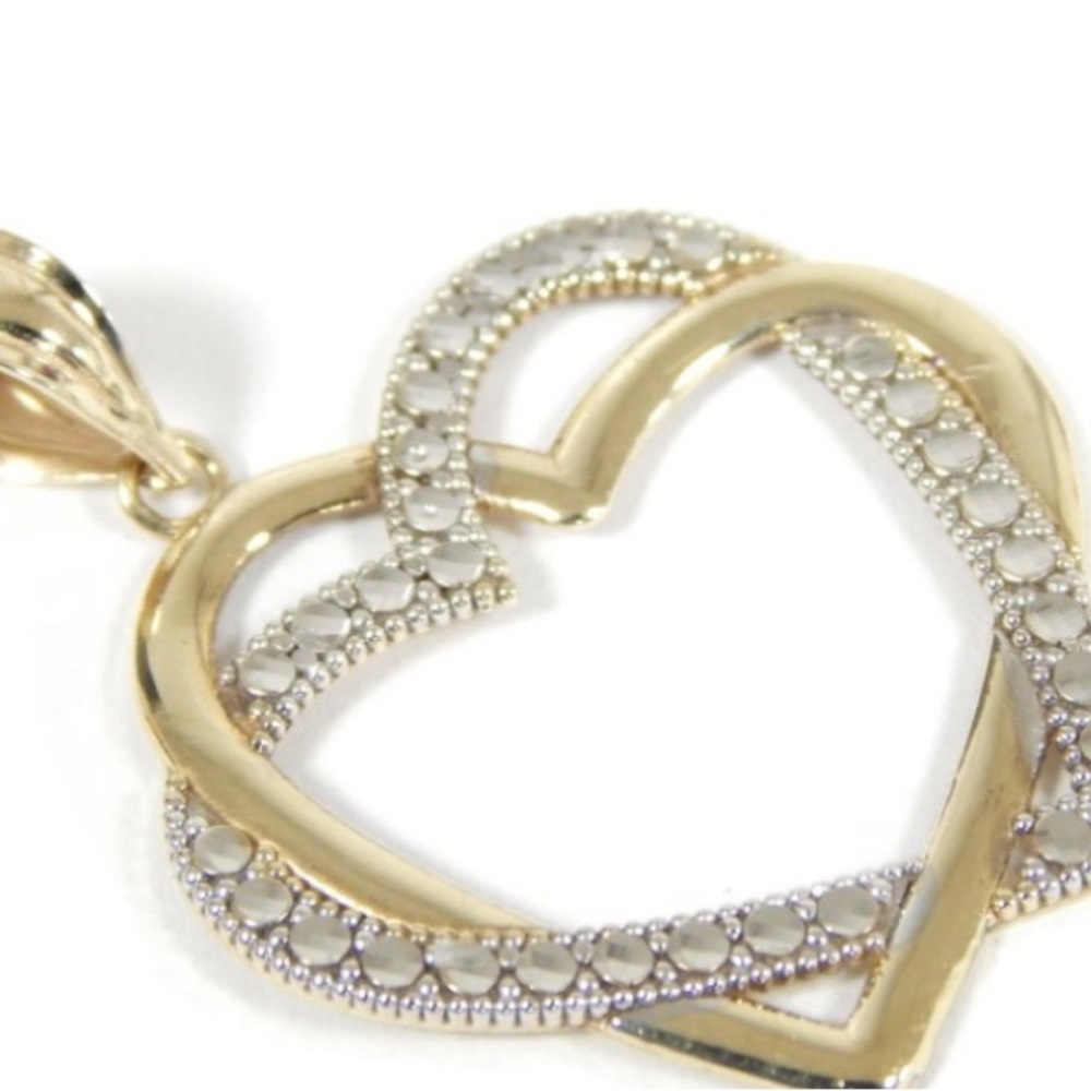10K Gold Two Tone Heart Pendant (SOLID GOLD)